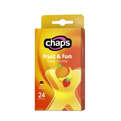 24er Chaps Fruit & Fun Kondome - 4 Sorten farbig & gefühlsecht - Made in Germany