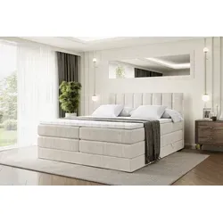 Altdecor Boxspringbett Creme 200x200 cm - Schlafzimmermöbel mit 2 praktischen Bettkästen für Stauraum, hochwertige Matratzen mit Bonell- und Taschenfederung für optimalen Schlafkomfort, allergikerfreundlich und waschbarer Bezug.