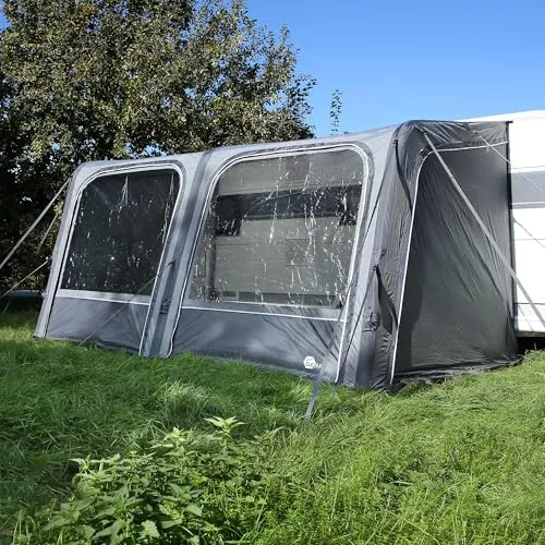 your GEAR Porto Air - Aufblasbares Vorzelt für Wohnwagen (Grau, 420 x 270 cm) - Schnell aufzubauen und vielseitig nutzbar als Vorzelt oder Wetterschutz. Hochwertiges, schnelltrocknendes Material mit 5000 mm Wassersäule bietet optimalen Schutz und Komfort. Ideal für Reisen mit Wohnwagen oder Wohnmobil.