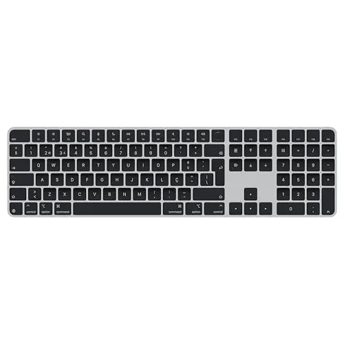 Apple Magic Keyboard mit Touch ID und Ziffernblock – Portugiesisch – Schwarze Tasten - Erlebe präzises Tippen mit dem Magic Keyboard. Mit Touch ID für einfache Authentifizierung und einem erweiterten Layout mit Ziffernblock – perfekt für effizientes Arbeiten und Spielen. Kabellos und mit langer Akkulaufzeit.
