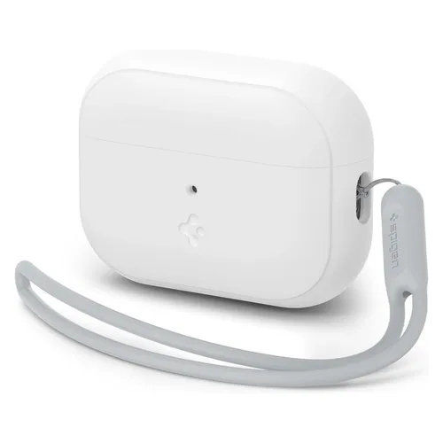 Spigen Silicone Fit Hülle Case für AirPods Pro 2. Generation - Weiß Grau, stoßdämpfend und kratzfest mit praktischem Silikon-Lanyard