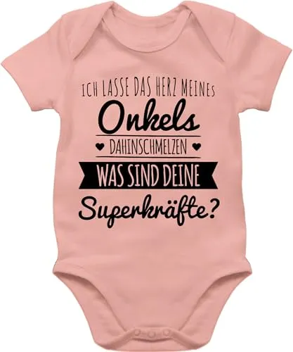 Baby Body Junge Mädchen - Sprüche - Onkel Herz dahinschmelzen - 3/6 Monate - Babyrosa - babymode witzig spruch uncle bodys strampler mit lustigen sprüchen spruche patenonkel babybody babygeschenk