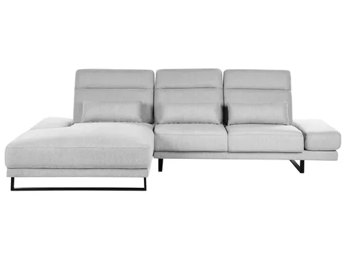 BELIANI 4-Sitzer Ecksofa Hellgrau mit Chaiselongue - Modernes Ecksofa mit verstellbaren Armlehnen und Kopfstützen, ideal für maximalen Komfort. Der pflegeleichte Stoffbezug und die stabile Stahlkufen sorgen für langlebige Qualität und stilvolles Design.