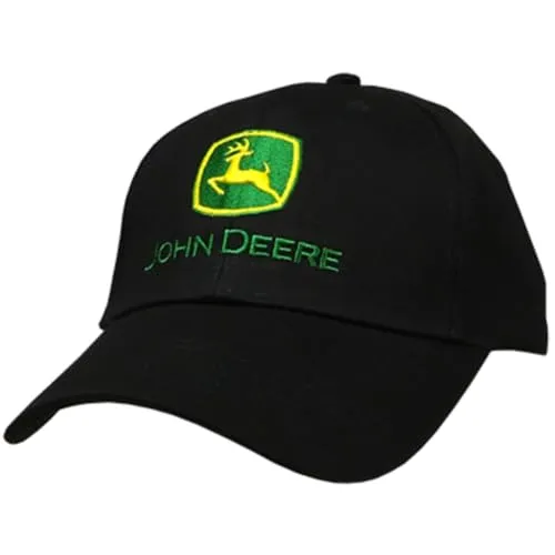 John Deere Herren Basecap Schwarz mit grünem Logo - Baseball Cap für Herren, aus 100% Baumwolle für hohen Tragekomfort, mit verstellbarem Verschluss für perfekte Passform und klassischem John Deere Hirschlogo.