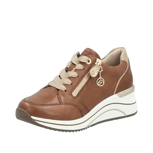 Remonte Damen D0T03 Sneaker, Braun, 39 EU - Damen-Sneaker aus echtem Leder mit extraweiter Passform und herausnehmbarer Einlegesohle für optimalen Komfort.