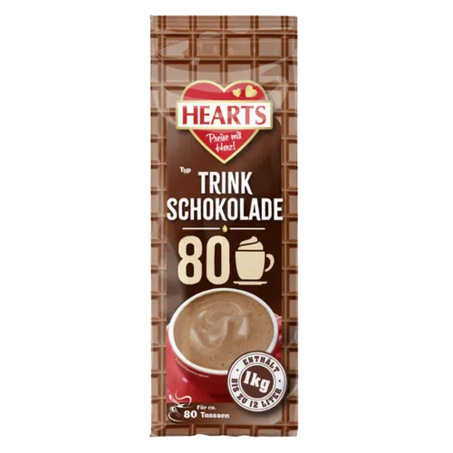 HEARTS Trinkschokolade 1kg - Cremiger Instant Kakao - Kakao- & Malzgetränke, genießen Sie cremigen Instant Kakao für ein unvergleichliches Geschmackserlebnis.