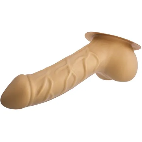 TOYLIE Latex Penishülle Carlos Schaftlänge: 15cm gold mit Basisplatte zum ankleben an Latexkleidung - geäderter Penis-Sleeve mit großem Hodensack und ausgeprägter Eichel - MADE IN GERMANY
