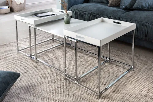 Riess-Ambiente Couchtisch ELEMENTS 75cm in Weiß/Silber (Set, 3 Stück) - Eleganter Couchtisch für dein Wohnzimmer, mit abnehmbarem Tablett und multifunktionalem Design. Ideal für individuelle Akzente und entspannte Momente.