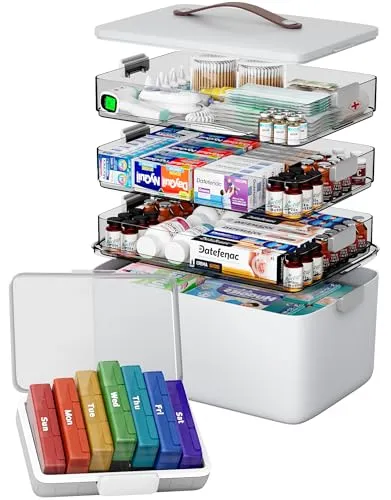 CTIME 4-lagige XXL-Organizerbox – Tragbarer Aufbewahrungskoffer mit Ledergriff für Haushalt & Hobby - Praktische 4-lagige Organizerbox für viel Stauraum – ideal für Medikamente, Nähzubehör oder Bastelbedarf. Robustes, BPA-freies Material und bequemer Ledergriff sorgen für einfache Handhabung und sicheren Transport.