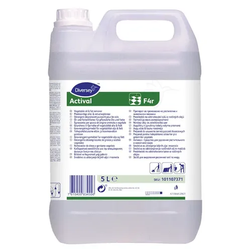 Diversey JD Actival F4r 5 L - Hochalkalischer Fussbodenreiniger - Fettlöser für die schnelle und gründliche Entfernung von pflanzlichen Ölen und Fetten. Ideal für Küchen und lebensmittelverarbeitende Betriebe, niedrigschäumend und ohne Duft- und Farbstoffe.