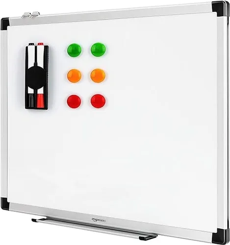 Amazon Basics Magnetisches Whiteboard 60x45 cm mit Stiftablage - Praktisches, trocken abwischbares Whiteboard für Büro oder Unterricht. Inklusive Aluminium-Stiftablage, ideal für Notizen und kreative Ideen.