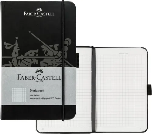 FABER-CASTELL Notizbuch DIN A6 kariert schwarz 194 Seiten