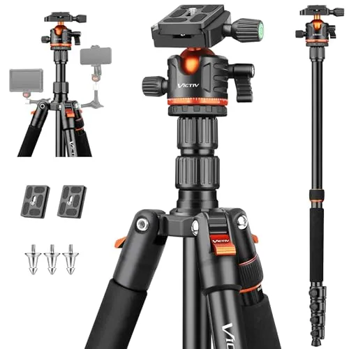 Victiv 200cm Kamera Stativ, Tragbares Stabiles Reisestativ, 2-in-1 Dreibein Stativ, Einbeinstativ mit 360° Panorama Kugelkopf für DSLR Canon Nikon Sony, Aluminium Camera Tripod, Stative für Smartphone