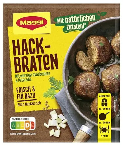 MAGGI Fix für Hackbraten - Würzmischung für 4 Portionen - Fixprodukte: Gelingsichere Würzmischung mit natürlichen Zutaten für ein herzhaftes Hackfleischgericht, ideal gewürzt für Hackbraten oder Frikadellen.