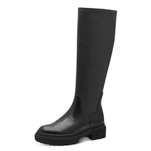 MARCO TOZZI Damen Hohe Stiefel ohne Absatz Kniehoch mit Plateau, Schwarz (Black), 36 EU