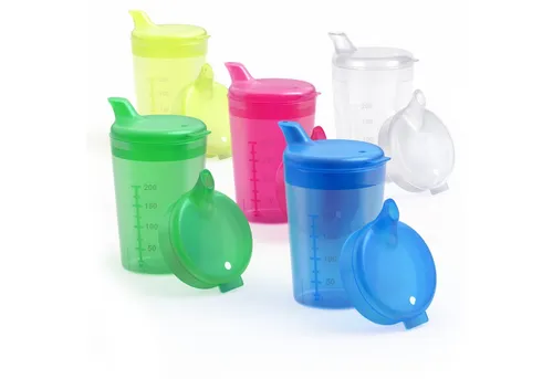 Horn Medical Schnabelbecher 5er Pack - Schnabeltassen, ideal für sicheres Trinken von Flüssigkeiten und Brei, aus lebensmittelechtem Polypropylen, spülmaschinenfest und in bunten Farben für bessere Erkennbarkeit.