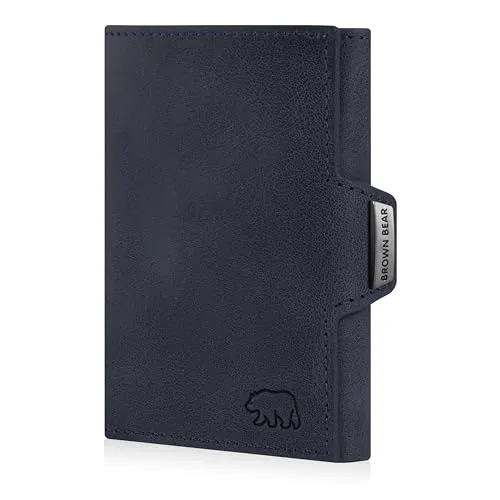 Brown Bear Geldbörse Modell Bruce Slim aus Echtleder für 11 Karten, blau - Hochwertige Geldbörse aus echtem Rindsleder mit RFID-Schutz, Platz für 11 Karten und Münzfach – ideal für Minimalisten und perfekt als Geschenk.