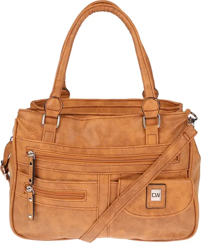 Christian Wippermann große Damen Umhängetasche in Leder Optik (Cognac) - Damen-Schultertaschen in Leder Optik, großzügiger Stauraum mit drei Hauptfächern und vielseitig einstellbarem Trageriemen für optimalen Komfort.