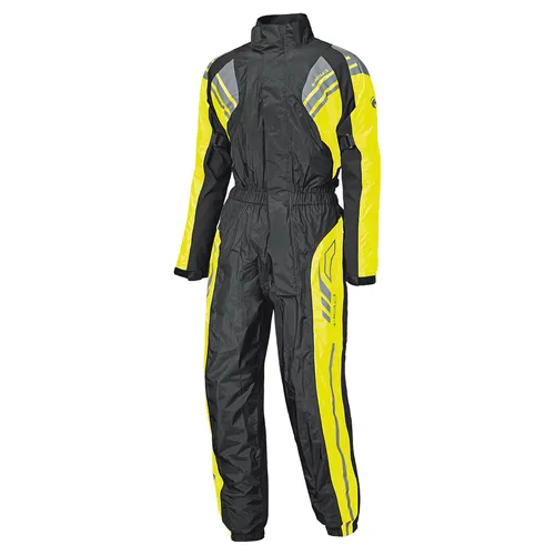 Held Flood 1-Teiler Regenkombi, schwarz/gelb, S - Motorradjacke mit 2-lagigem Material und Labyrinth-Reißverschluss für einfachen Einstieg. Antirutsch-Gewebe und Reflex-Einsätze garantieren Sicherheit und Komfort bei Regen.