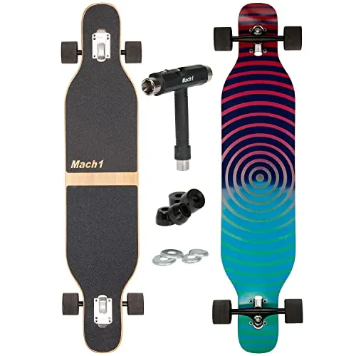 Camber Longboard mit Keramik Kugellager in Flex1 Drop Through Cruiser Freeride Skaten Komplettboard mit T-Tool