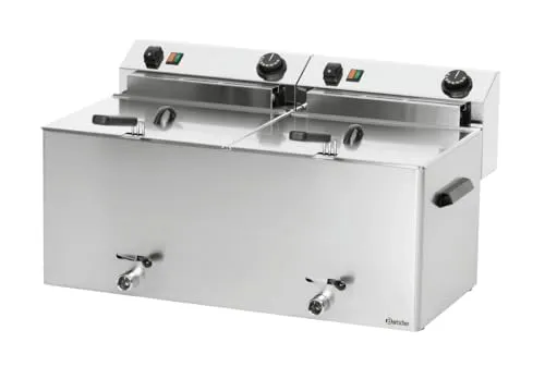 Bartscher Fritteuse Professional II XXL, 162910 - Doppel-Fritteuse mit 2x 10 Litern für bis zu 8 kg Lebensmittel. Mit Fettablasshahn und Kaltzonen-Technologie für optimale Frittierergebnisse und einfache Reinigung. Ideal für professionelle Großküchen.