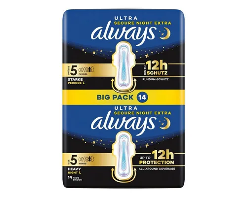 always Binden Ultra Secure Night Extra Größe 5, 5 von 6 Gr., 14 Stück, einzeln verpackt