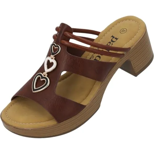 Palado Damen Sandaletten Thaumus by Sila Sahin - bequeme Pantoletten - elegante Hausschuhe - modische Sommerschuhe Braun UK3,5 - EU36