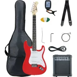 McGrey Rockit E-Gitarre ST-Komplettset Fiesta Red - Gitarren-Komplettset mit 8 Teilen, inklusive kraftvollem Verstärker, Stimmgerät und Gitarrentasche. Ideal für Einsteiger und Musikliebhaber, die sofort loslegen wollen.