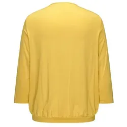 GOLDNER Kurzarmbluse Kurzgröße: Chiffon-Shirt mit 3/4-Arm, Rundhals Damen Sommerbluse, Halbarm, Feierlich, weich, Kunstfaser, Chiffon gelb 23