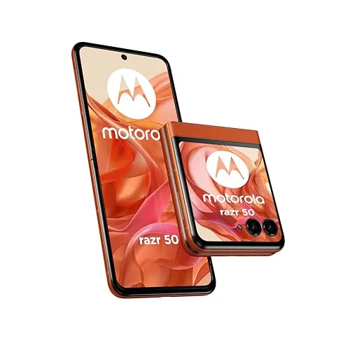 Motorola Razr 50 256GB Orange 5G - Faltbares Smartphone mit 6,9 Zoll Full-HD-Display, ideal für soziale Medien und schnelle Aufladung in 30 Minuten