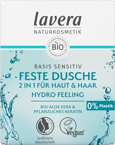 Lavera Basis Sensitiv Feste Dusche 2in1 Hydro Feeling - Dusch- & Badeartikel mit natürlicher, sanfter Körper- und Haarreinigung in fester Form für ein erfrischendes Hydro Feeling.