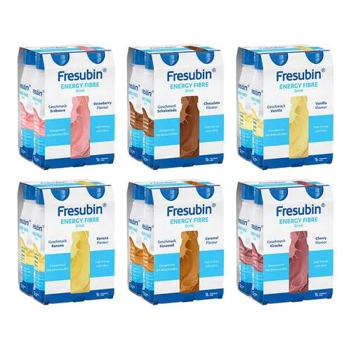 Fresubin Energy Fibre Drink Mischkarton - 4,8 l Trinkflasche, hochkalorisch mit Ballaststoffen, ideal für Diätmanagement bei Mangelernährung