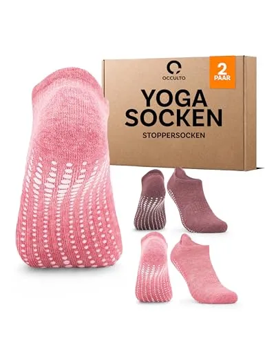 Occulto Damen & Herren Yoga Socken 2er Pack, 4er Pack (Modell: Mady) 2 Paare | Pink-Rot 35-38