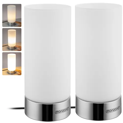 monzana Nachttischlampe 2er Set Golau - Elegantes 2er Set Nachttischlampen mit LED-Touch-Dimmer für individuelles Licht, ideal für Schlafzimmer und Wohnzimmer.