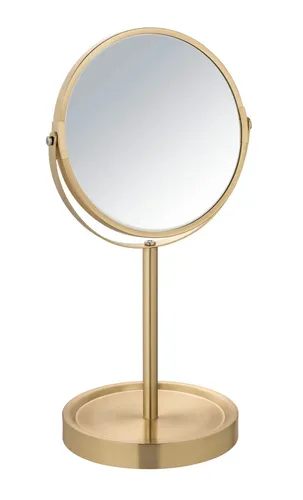 Wenko Kosmetikspiegel "Alata" in Gold - Ø 17 cm - Kosmetikspiegel mit 3-facher Vergrößerung, stufenlos schwenk- und klappbar für optimale Anpassung, ideal für präzise Make-up-Anwendungen.