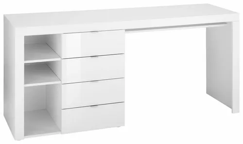 borchardt Möbel Schreibtisch Dolly - Weiß mit 4 Schubkästen - Computermöbel, eleganter Schreibtisch mit 4 Schubkästen und 3 Fächern, ideal für Ordnung und einen modernen Look im Home Office.