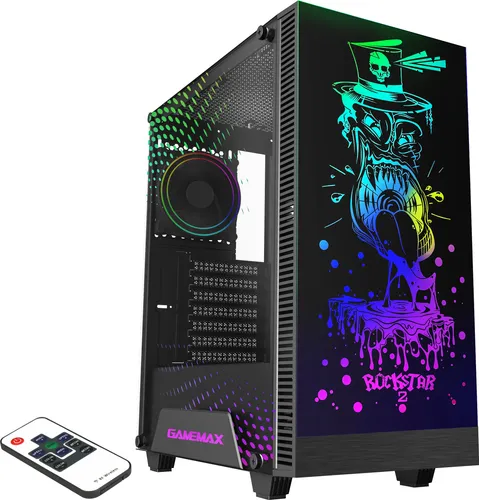 Gamemax Rockstar2 Midi Tower - ATX Gehäuse mit ARGB - Stylisches Gamemax Rockstar2 Midi Tower Gehäuse mit einzigartiger Doppelglas-Optik und ARGB-Beleuchtung. Optimal für die einfache Montage von ATX, M-ATX und ITX Mainboards, bietet Platz für bis zu 5 Lüfter und sorgt für perfekte Kabelverwaltung.