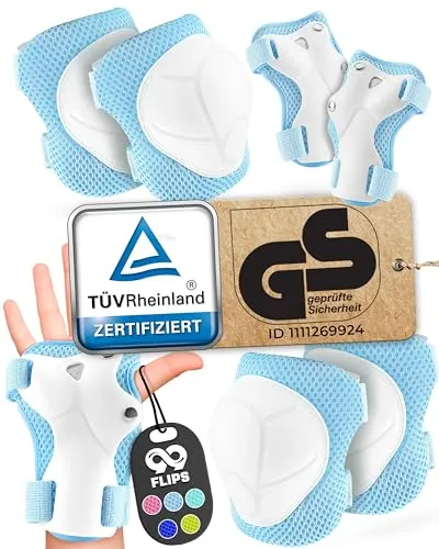 99FLIPS Knieschoner Kinder - Eislaufschuhe & Stunt Scooter Schoner - Schonersets für Kinder ab 3 Jahren, ideal für Rollsportarten mit individuellem Sitz dank extra langem Klettverschluss für Wachstumsspielraum.
