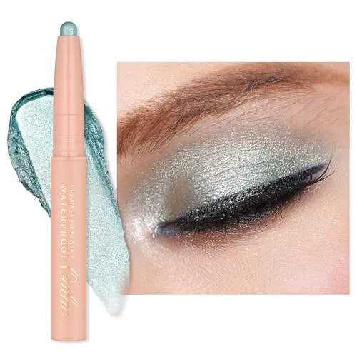 Oulac Lidschatten Grün Wasserdicht, Drehbarer Lidschatten-Stift Hält 24 Stunden+, Metallic Finish, Vegan 3.6g (19) Seafoam