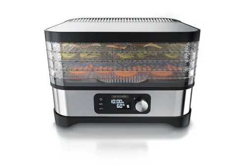 Arendo Dörrautomat 400 W mit Temperaturregler - Dörrautomaten für Fleisch, Obst und Gemüse mit 5 Etagen, stufenlos einstellbarer Temperatur von 35-70°C und 24h Timer. BPA-frei und spülmaschinengeeignet für einfache Reinigung.