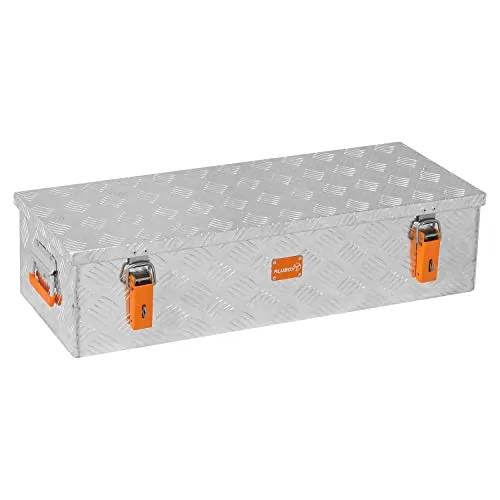 alubox Werkzeugkiste Riffelblech ABX-RL48 - Werkzeugkasten aus 1,5 mm starkem Aluminium-Riffelblech, leicht und robust mit 48 Litern Stauraum. Korrosions- und witterungsbeständig, ideal für Profis und Heimwerker.