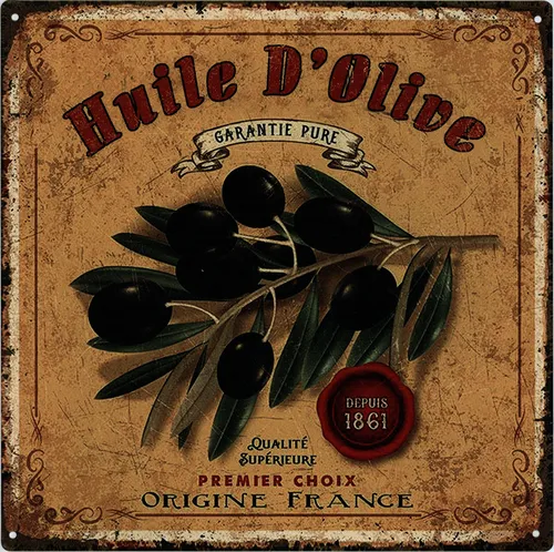 Moritz Blechschild Huile D`Olive Oliven 30 x 30 cm Retro Vintage Tin sign Wand