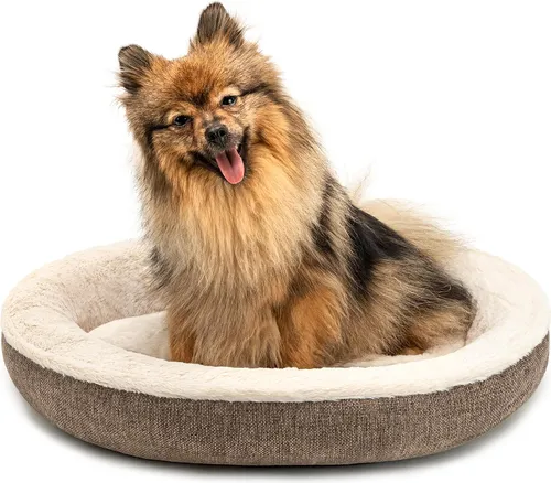 lionto Hundebett in weichem Doughnut-Design mit Plüsch & Anti-Rutsch-Boden, Bezug waschbar, 55 cm Durchmesser, braun