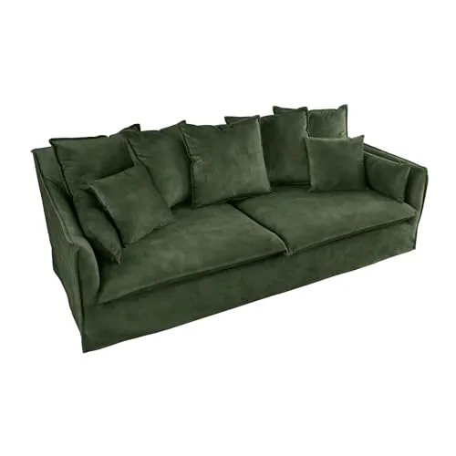 Riess Ambiente 3er Sofa Heaven 200cm dunkelgrün Samt - Elegantes 3er Sofa mit luxuriösem Samt-Bezug in dunkelgrün. Inklusive abnehmbaren, waschbaren Kissen und hochwertiger Polsterung für höchsten Sitzkomfort. Ein stilvolles Highlight für dein Wohnzimmer!
