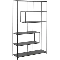 AC-Design Bücherregal Seaford, schwarz, 6 Ebenen - Schweberegal im Industrial-Design mit mattschwarzem Metallgestell und MDF-Holzfachböden, ideal für stilvolle Aufbewahrung und Platzersparnis.
