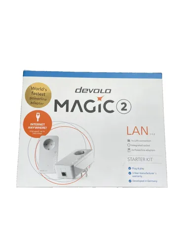 devolo Magic 2 LAN Starter Kit - Powerline Adapter für blitzschnelles Internet bis zu 2.400 Mbit/s, ideal für Homeoffice mit ruckelfreiem Streaming und Gaming in jedem Raum.