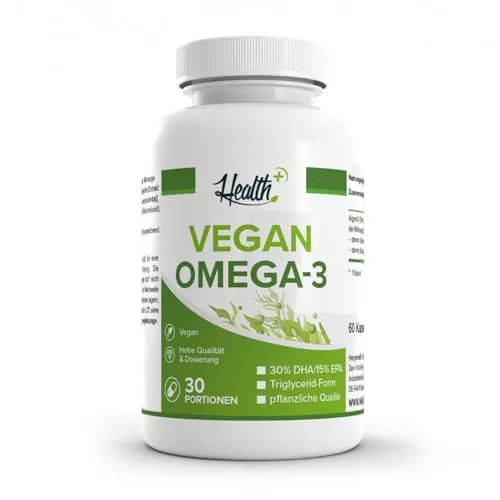 Health+ Algen-Öl Kapseln - veganes Omega 3, 60 Kapseln