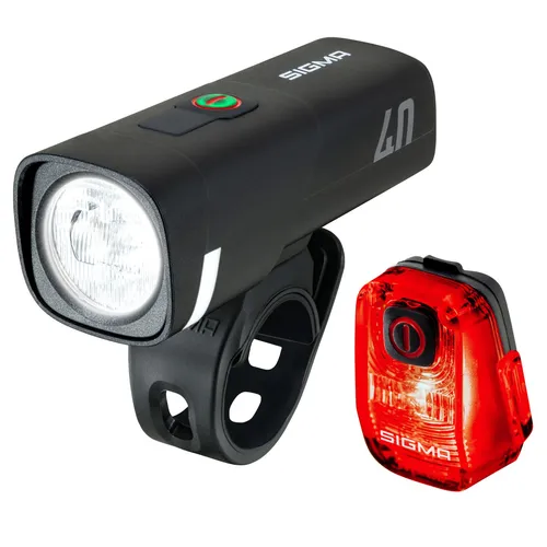 SIGMA Aura 40 & Hiro 10 LED-Set USB-C - RIDE SAFE TO SCHOOL - Fahrradbeleuchtung mit 40 Lux Frontlicht und kompaktem Rücklicht für optimale Sichtbarkeit. Ideal für Schüler und Pendler, IP44 spritzwassergeschützt und einfach aufladbar über USB-C.