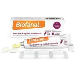 Biofanal Kombipackung bei Scheidenpilz - Arzneimittel zur effektiven Behandlung von Scheidenpilz mit Nystatin. Die Kombipackung enthält sowohl Vaginaltabletten als auch Salbe für umfassende Linderung bei Juckreiz und Brennen.