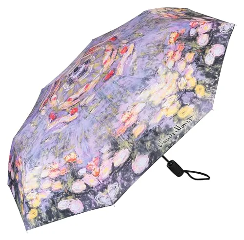 VON LILIENFELD Regenschirm Taschenschirm Claude Monet: Seerosen Windfest Auf-Zu-Automatik Stabil Leicht Kompakt Kunst Blumen